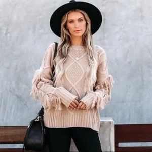 Vici Fringe Cableknit sweater, Size L